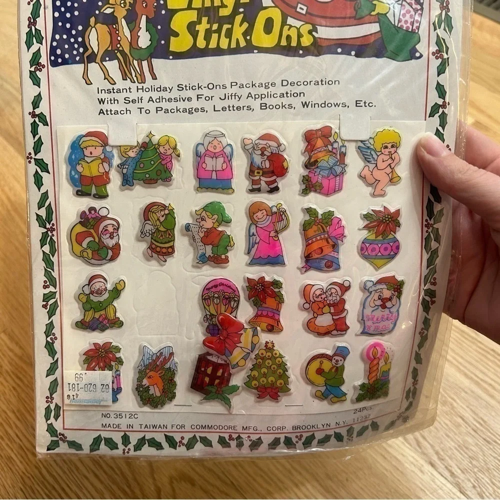 Vintage Vinyl Puffy Stickers NEW Christmas Angel Santa Claus